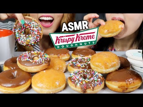ASMR EATING KRISPY KREME DOUGHNUTS FOR THE FIRST TIME | Kim&Liz ASMR