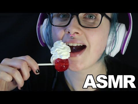 ASMR Whipped Cream Strawberry Lollipop Eating 🍓