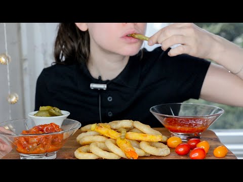 Oh No! 😰 Guilty Pleasure Food! 😱 Crunchy Onion Rings & Vegetable Fries With Dip 😢 ASMR | No Talking