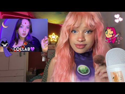 ASMR Raven & Starfire do your Halloween Makeup ft. @earthsplanetasmr brushing, application