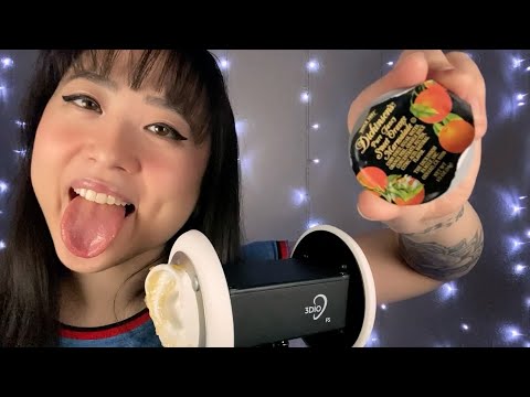 ASMR Ear Licking Orange Jelly on 3DIO (mouth sounds, whisper)
