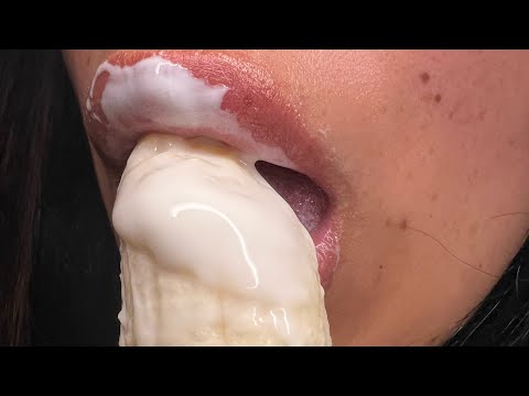 ASMR Licking banana with yoghurt | no talking