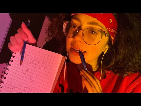 ASMR asking YOUUU very personal questions with pen noms (finger licking page turning) (whispered)