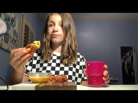 ASMR- eating spicy mozzarella sticks with queso on the side