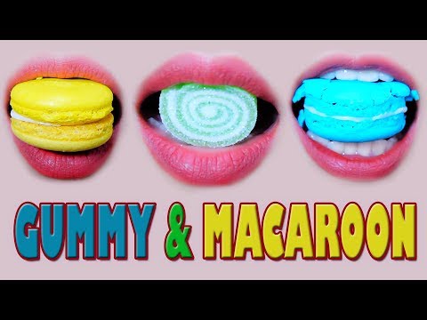 ASMR Eating lips focus  Macaron cake and Gummy candy eating sounds +食べる,咀嚼音,먹방 이팅 | LINH-ASMR