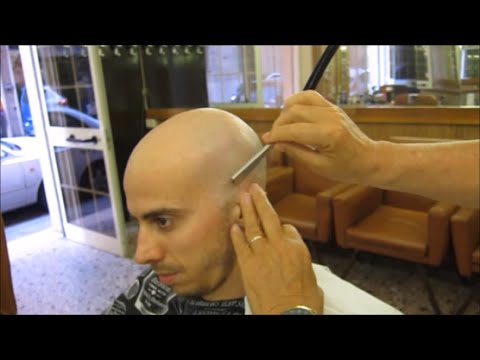 Complete head shave in a silent barbershop : ASMR tingles