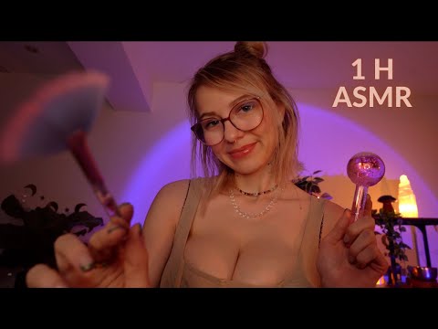 ASMR 1H of New and Pure PERSONAL ATTENTION ~ face touching, massage, light, measuring, brushing.. ~