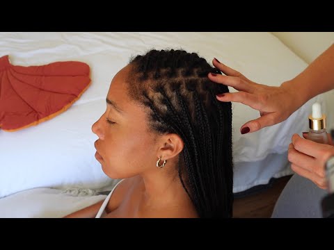 ASMR braids hair play and scalp oiling on Adrianna ✨ (whispers, instant tingles)