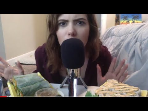 ASMR Whispered Ramble While Eating Sushi And Spring Rolls!