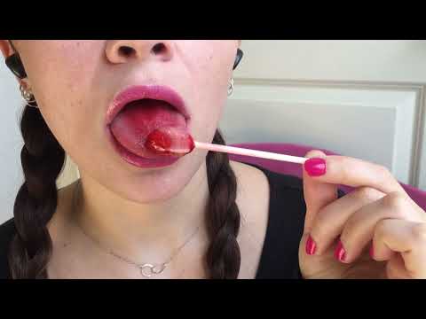 ASMR LOLLIPOP ❤️ red sweet charms blowpop tasty lips satisfying mouth sounds tingles drool tongue