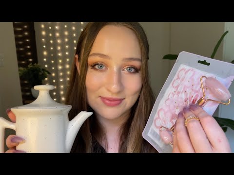 asmr friend pampers you (cozy, tea, skincare, layered sounds)