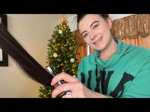 ASMR Xmas Role Play Pt 2: Doing Your Hair (curling, brushing, straightening, & teasing)