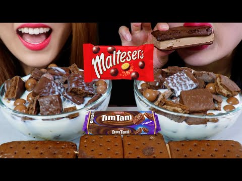 ASMR MALTESERS + DARK CHOCOLATE TIM TAMS CEREAL + ICE CREAM SANDWICHES 리얼사운드 먹방 | Kim&Liz ASMR