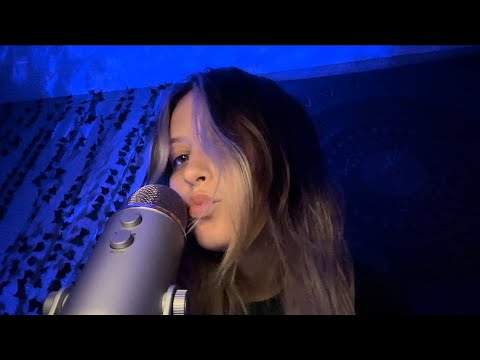 ASMR Relaxing Mouth Sounds and Fluffy Mic Brushing! *Blue Light Visuals Only!*