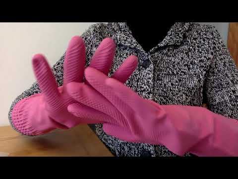 ASMR Mummy Opens and Wears Very Long Pink  Rubber Gloves