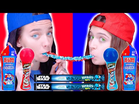 ASMR Red Candy VS Blue Candy Race, Jelly Balls, Lollipops Mukbang 먹방