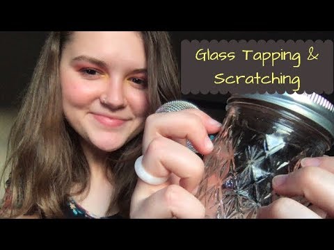ASMR GLASS TAPPING AND SCRATCHING (binaural textured glass tapping, scratching, & lid sounds)