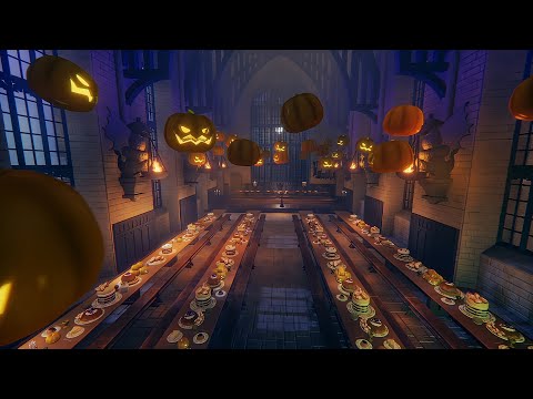 Halloween Feast in The Great Hall 🎃 Harry Potter inspired Ambience / Thunderstorm Night