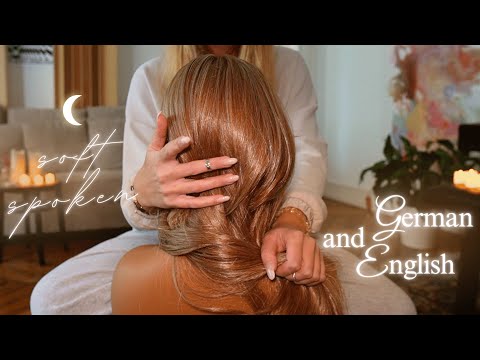 My first asmr video speaking soft german and english (hairplay, stress relief,positive affirmations)
