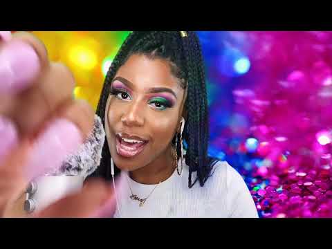 🌈🍭🎉ASMR | Happy Whisper Ramble + Relaxing Fluffy Mic Scratching + Tracing💗☂️ 🎊