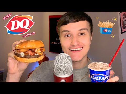 ASMR Dairy Queen Ice Cream & Burger with Fries Mukbang 🍔🍨 (eating sounds)