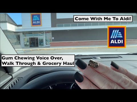 ASMR Aldi Walkthrough | Gum Chewing Whispered Voice Over | Grocery Haul At End | ASMR in Public