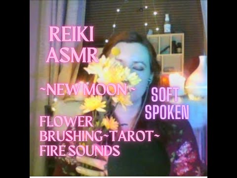 Reiki ASMR| New Moon| Cinnamon, flowers, crinkles, tarot, rattle, crystals, crackling fire sounds
