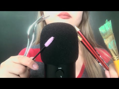 [ASMR] Mic Scratching with Various Objects (forks, paintbrushes, spoolies, pencils)