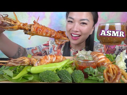 ASMR GRILLED SQUID + FRESH VEGGIES + SEAFOOD SAUCE (EATING SOUNDS) NO TALKING | SAS-ASMR