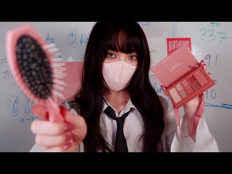 ASMR RP | Quiet Girl at School Does Your Makeup & Brushes Your Hair 💅 (no talking) ft. Dossier