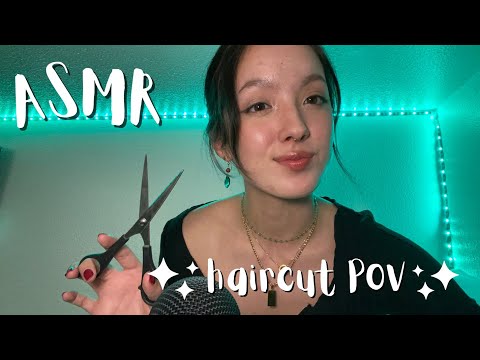 ASMR | Haircut POV - personal attention hair cutting, measuring, gum chewing, styling your hair