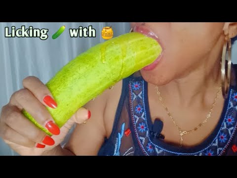LICKING CUCUMBER WITH HONEY - ASMR [month sounds]