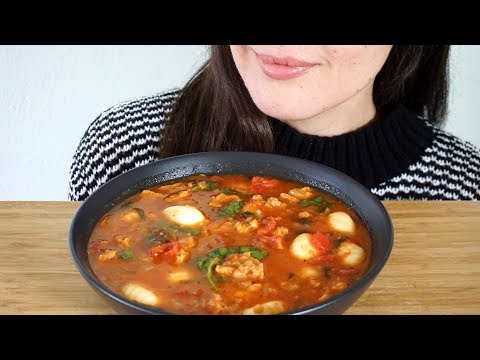 ASMR Eating Sounds: Gnocchi & Sausage Soup ~ Vegan (No Talking)