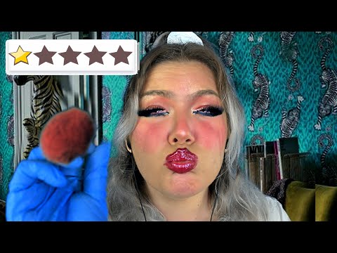 ASMR Worst Reviewed Makeup Salon | Face Brushing, Chewing Gum, Spoolie Nibbles, Personal Attention