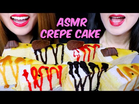 ASMR CREPE CAKE (CHOCOLATE, CARAMEL, STRAWBERRY) 크레이프 케이크 리얼사운드 먹방 クレープケーキ | Kim&Liz ASMR