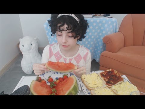 MUKBANG: toast with egg salad, peanut butter and jelly, watermelon