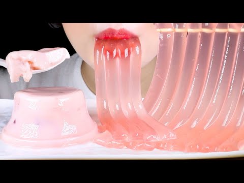 ASMR Jelly Straws and Yogurt Strawberry Pudding with Nata de Coco | Eating Sounds Mukbang