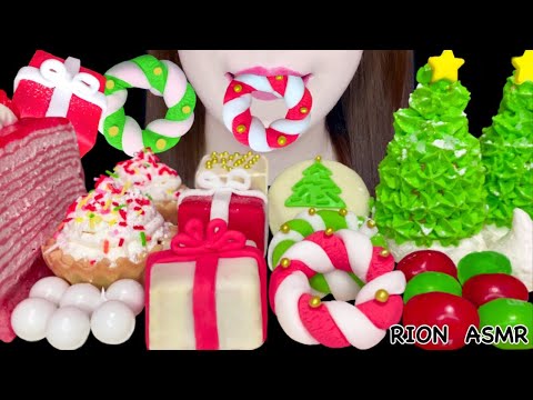 【ASMR】【咀嚼音 】CHRISTMAS THEMED DESSERTS クリスマスのデザート CREPE CAKE MUKBANG 먹방 食べる音 EATINGSOUNDS NOTALKING