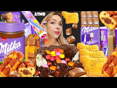 ASMR MILKA CHOCOLATE CAKE, MILKA CHOCOLATE BARS,  DESSERT MUKBANG Eating Sounds | Oli ASMR