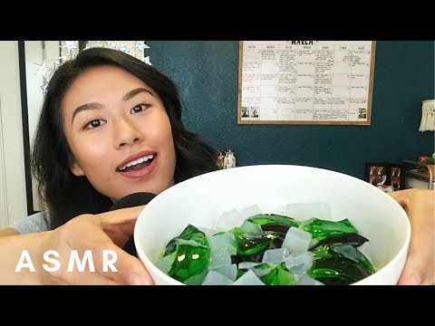 ASMR Eating Coconut Jelly 🥥 & Grass Jelly (soft squishy & crunchy eating sounds) 💚