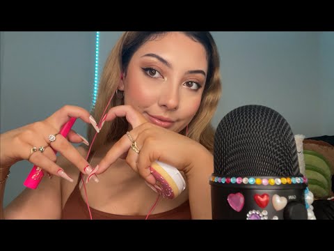 ASMR makeup triggers 💄💖 ~my fave makeup products, rambles, tapping, lip gloss~ | Whispered