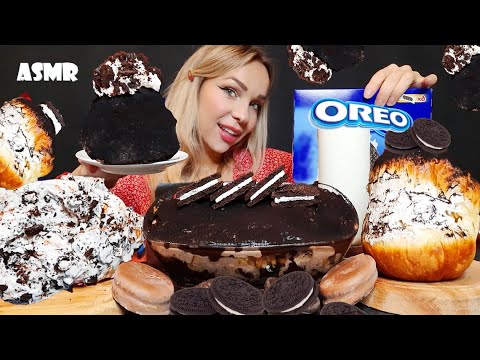 ASMR CHOCOLATE OREO DESSERTS (Cake in a plate, Cream Donuts, Croissant) Eating Sounds | Oli ASMR