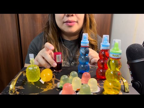ASMR DRINKING COLORED DRINKS AND JELLIES trinkettos jelly ace mango and pineapple pops