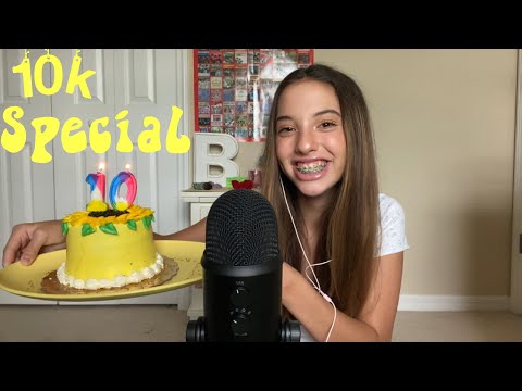 ASMR 10k Celebration💛 (eating a sunflower cake and tapping on yellow triggers)