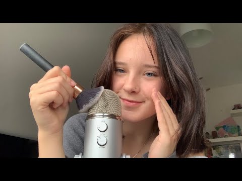Asmr mic brushing and up close whispers // tape on mic + some mouth sounds
