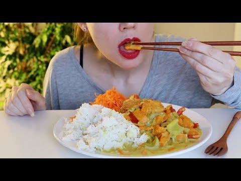 ASMR Whisper Eating Sounds | Rice Curry Wok & Raw Grated Carrot