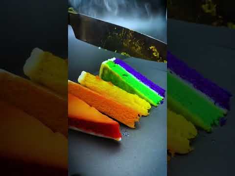 Slicing colorful rainbow 🌈 cake 🍰 ASMR