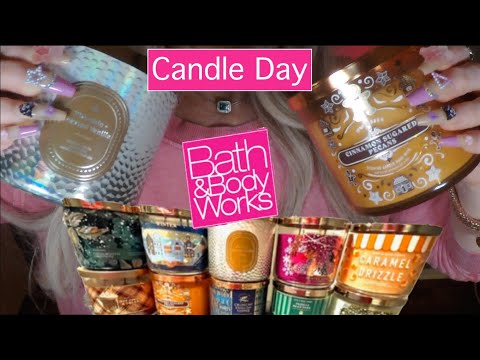 ASMR Gum Chewing CANDLE DAY HAUL At Bath & Body Works | Whispered Ramble, Tapping, Long Nails