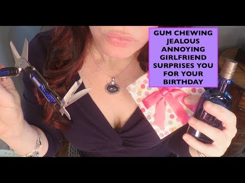 ASMR Gum Chewing Jealous Girlfriend Surprises You For Your Birthday. Whispers & Tapping