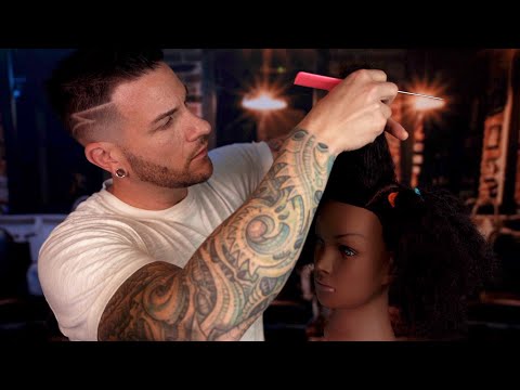 ASMR | Parting and Sectioning 4c Natural Hair for Box Braids, Twists... | Soft Spoken Male Voice